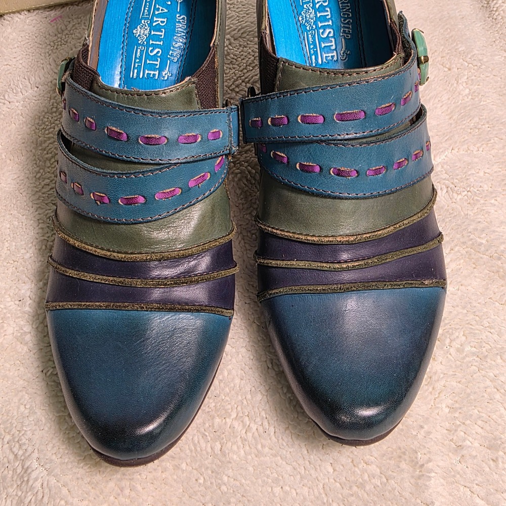 L'Artiste Wondrous Turquoise Green Blue Leather Booties Heels Womens 38 7 NEW - Picture 3 of 10